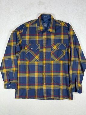 Alpine Trail Size Medium Americana Workwear Plaid Button-Down Shirt Blue Yellow